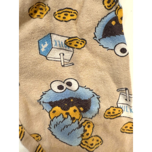 Sesame Street Cookie Monster Pants Boys 18M Beige Blue Milk Cookie Print Pajamas - Picture 4 of 5